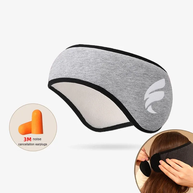 Masque de sommeil occultant en peluche avec protège-oreilles anti-bruit pour hommes et femmes 14
