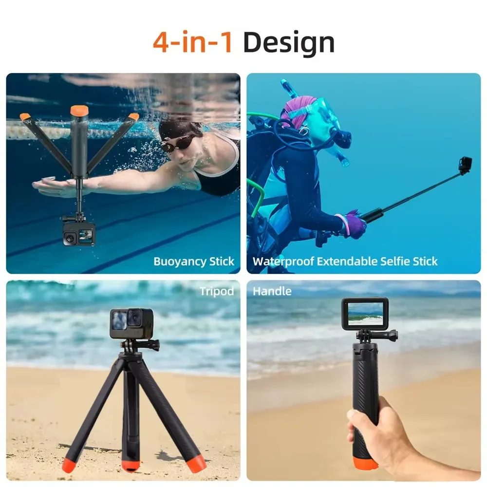 FANGTUOSI : Perche de flottaison sous-marine extensible pour plongée, compatible GoPro, Insta360, DJI Osmo et autres caméras d'action 2