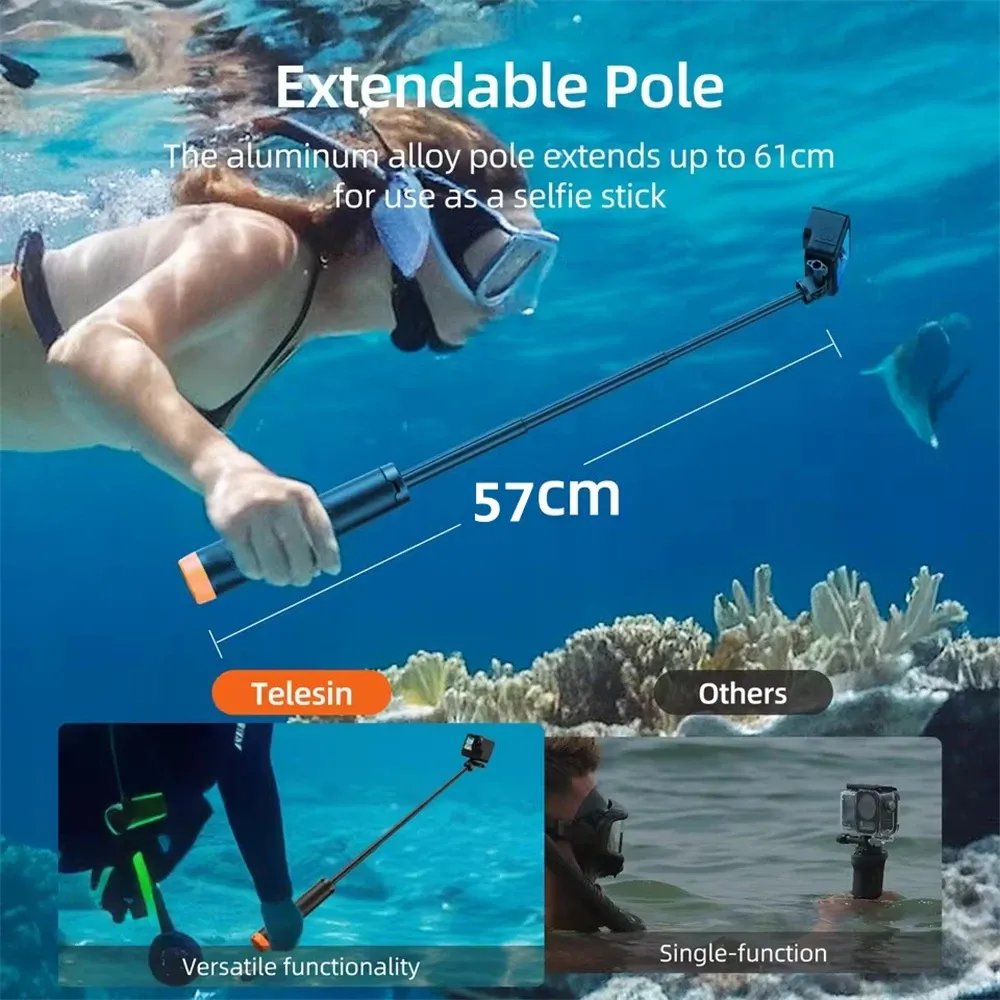FANGTUOSI : Perche de flottaison sous-marine extensible pour plongée, compatible GoPro, Insta360, DJI Osmo et autres caméras d'action 4