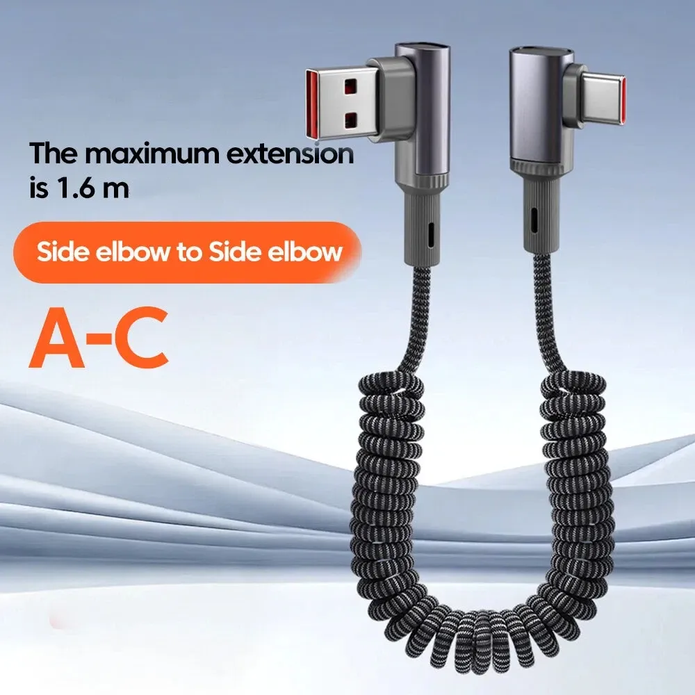 Câble de données spiralé USB-C vers USB-C 100 W, charge ultra-rapide, câble de charge mobile double Type-C, rétractable pour voiture, compatible iPhone et Samsung 12