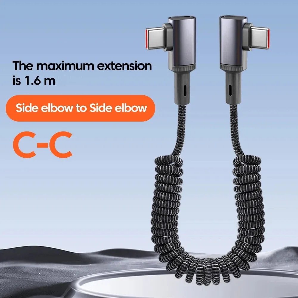 Câble de données spiralé USB-C vers USB-C 100 W, charge ultra-rapide, câble de charge mobile double Type-C, rétractable pour voiture, compatible iPhone et Samsung 7