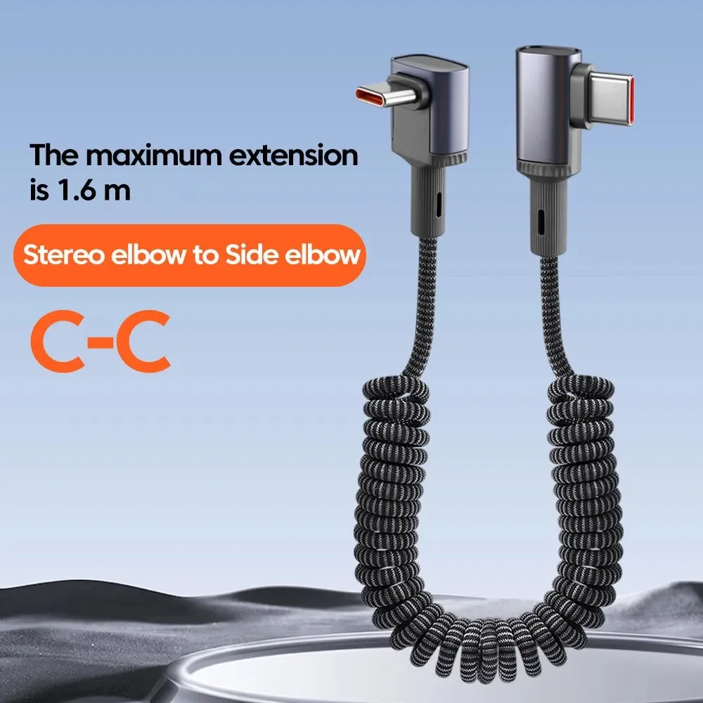 Câble de données spiralé USB-C vers USB-C 100 W, charge ultra-rapide, câble de charge mobile double Type-C, rétractable pour voiture, compatible iPhone et Samsung 10