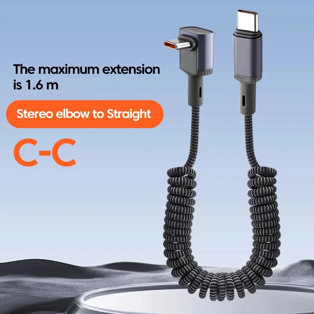 Câble de données spiralé USB-C vers USB-C 100 W, charge ultra-rapide, câble de charge mobile double Type-C, rétractable pour voiture, compatible iPhone et Samsung 9