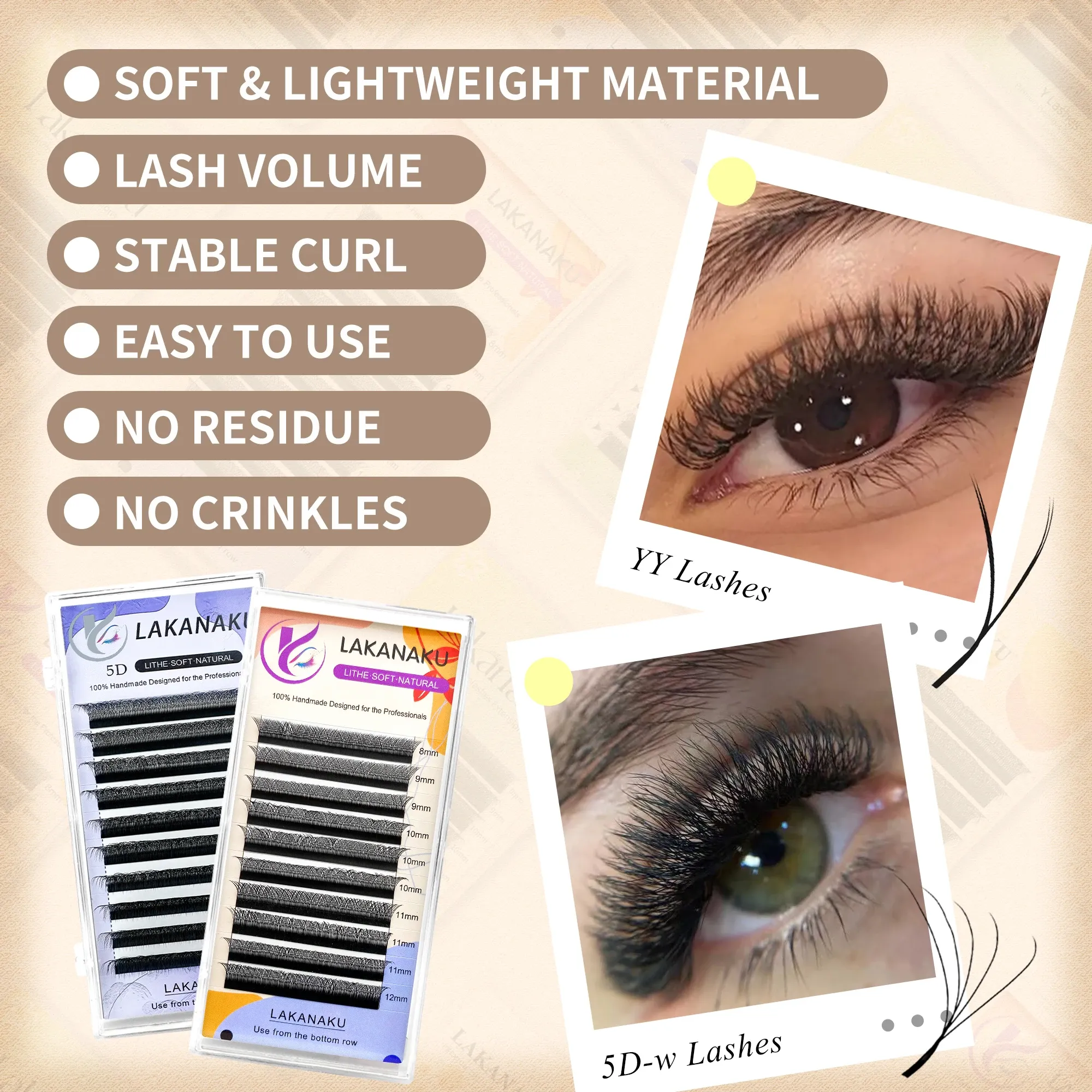 LAKANAKU Extensions de Cils Clover YY/3D/4D/5D/6D, Cils Pré-faits en Éventails, Volume 2
