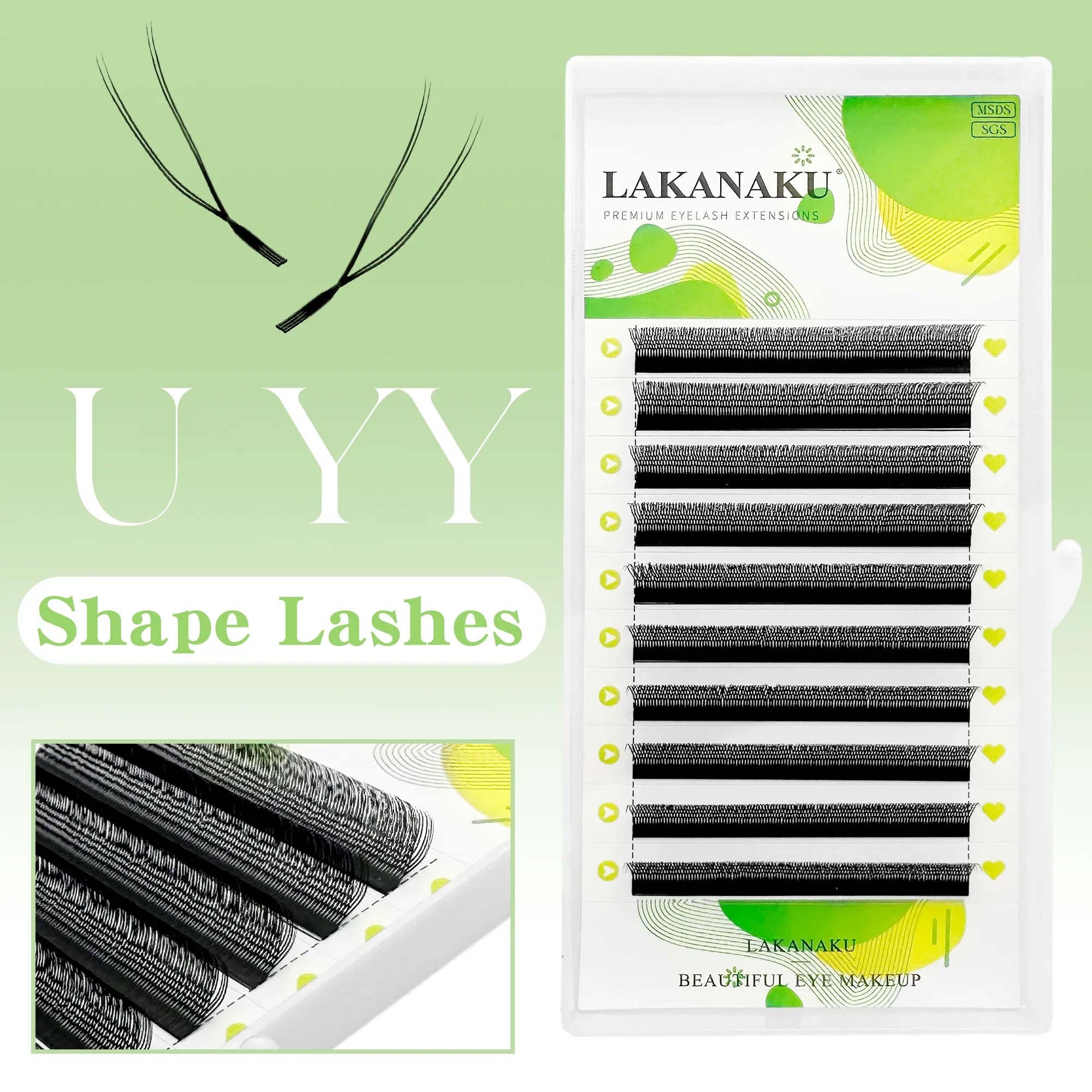 LAKANAKU Extensions de Cils Clover YY/3D/4D/5D/6D, Cils Pré-faits en Éventails, Volume 7
