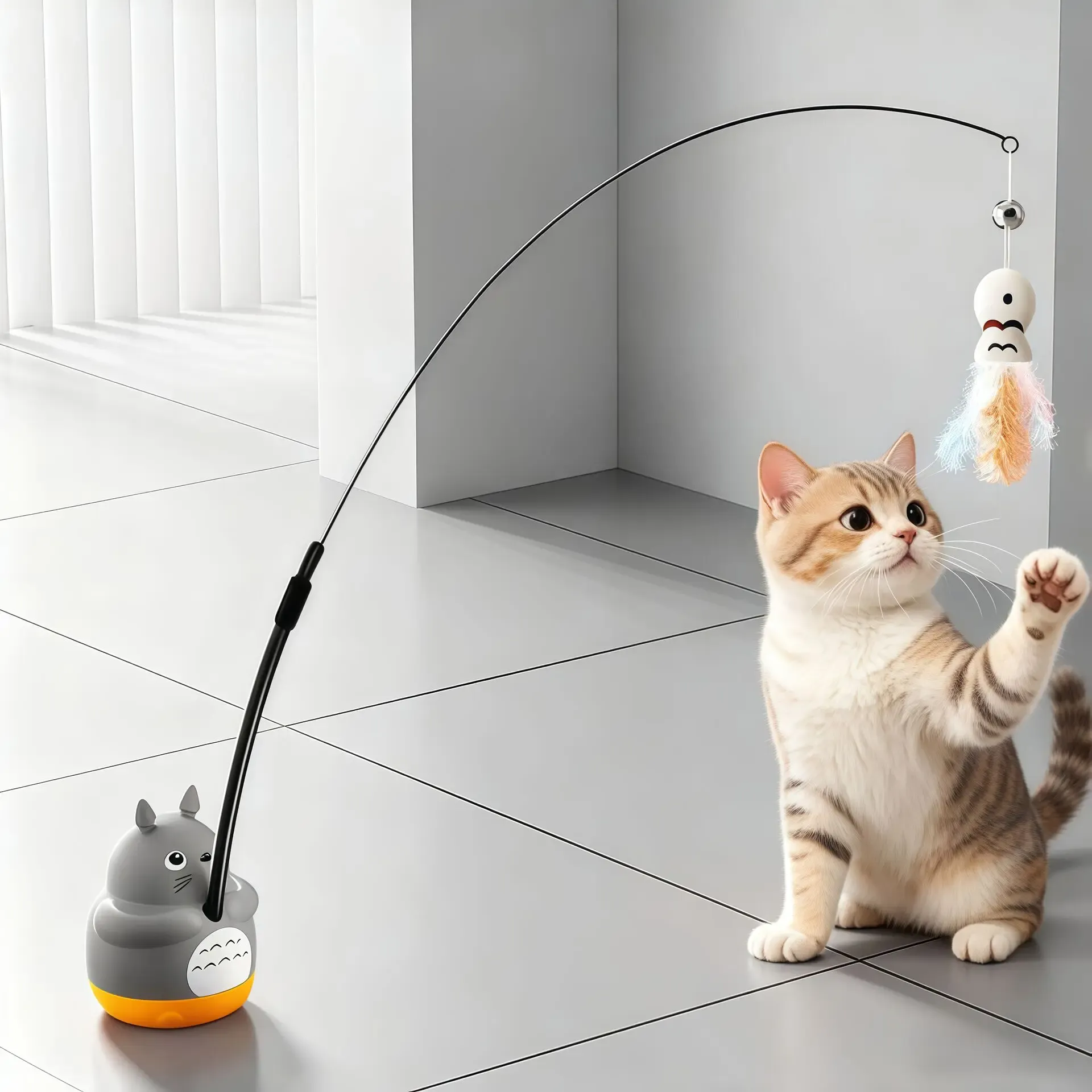 Jouet interactif rotatif pour chat avec poisson, clochette et fil en acier résistant aux morsures - Image 1