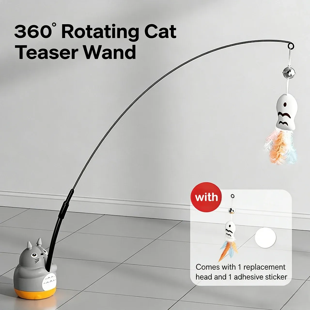 Jouet interactif rotatif pour chat avec poisson, clochette et fil en acier résistant aux morsures 8