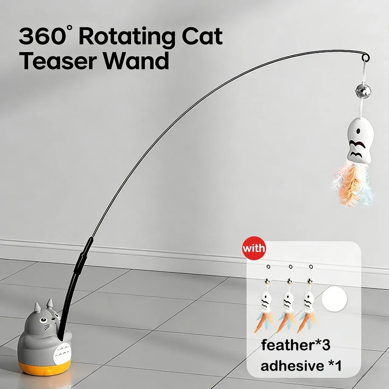 Jouet interactif rotatif pour chat avec poisson, clochette et fil en acier résistant aux morsures 7