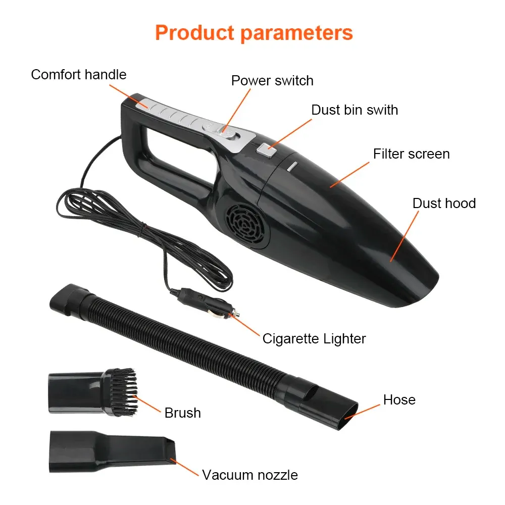 Mini aspirateur de voiture portable double usage, 12 V, 120 W, humide et sec, haute aspiration 6