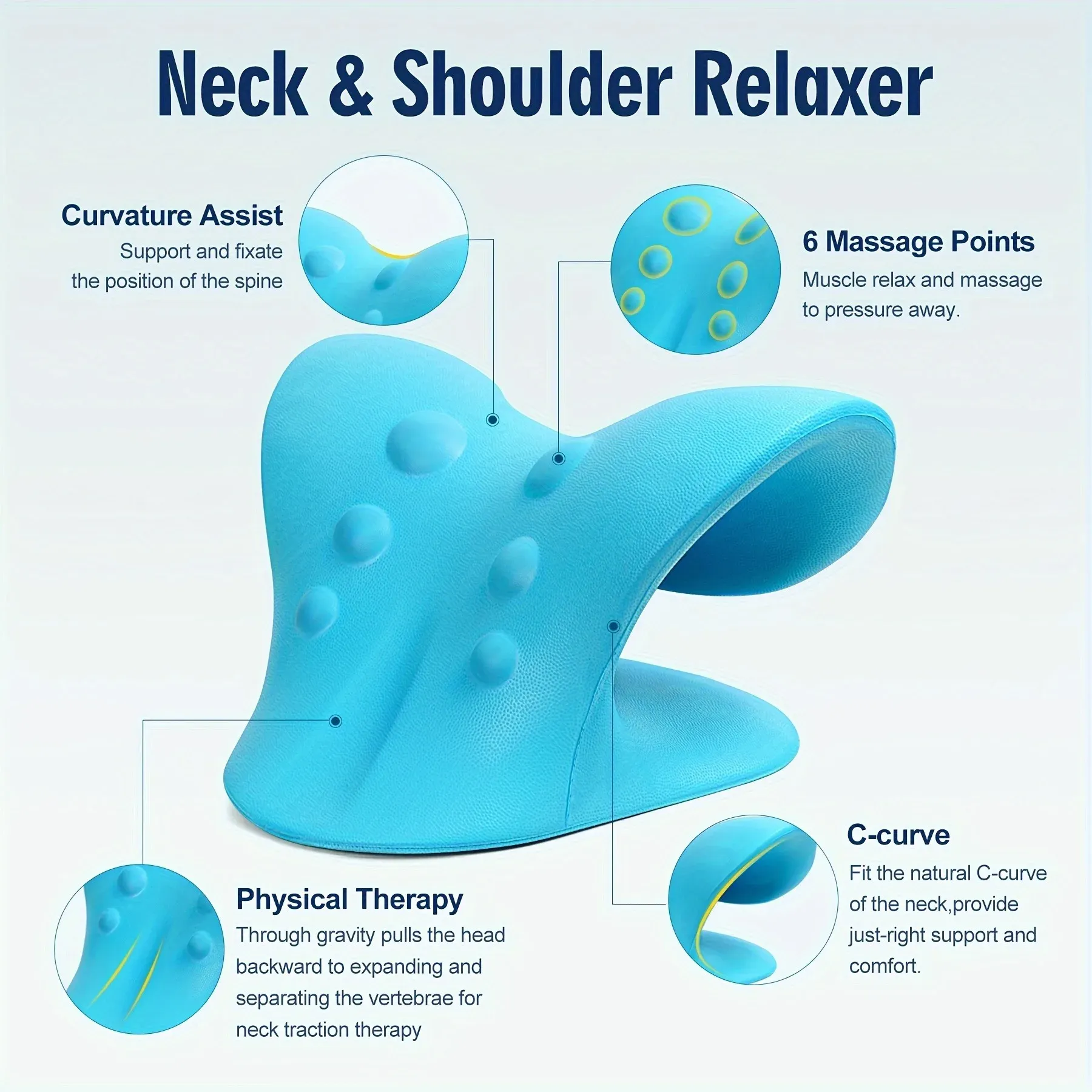 Appareil de traction cervicale en forme de C avec oreiller chiropratique et masseur pour la détente du cou et de la colonne vertébrale 4