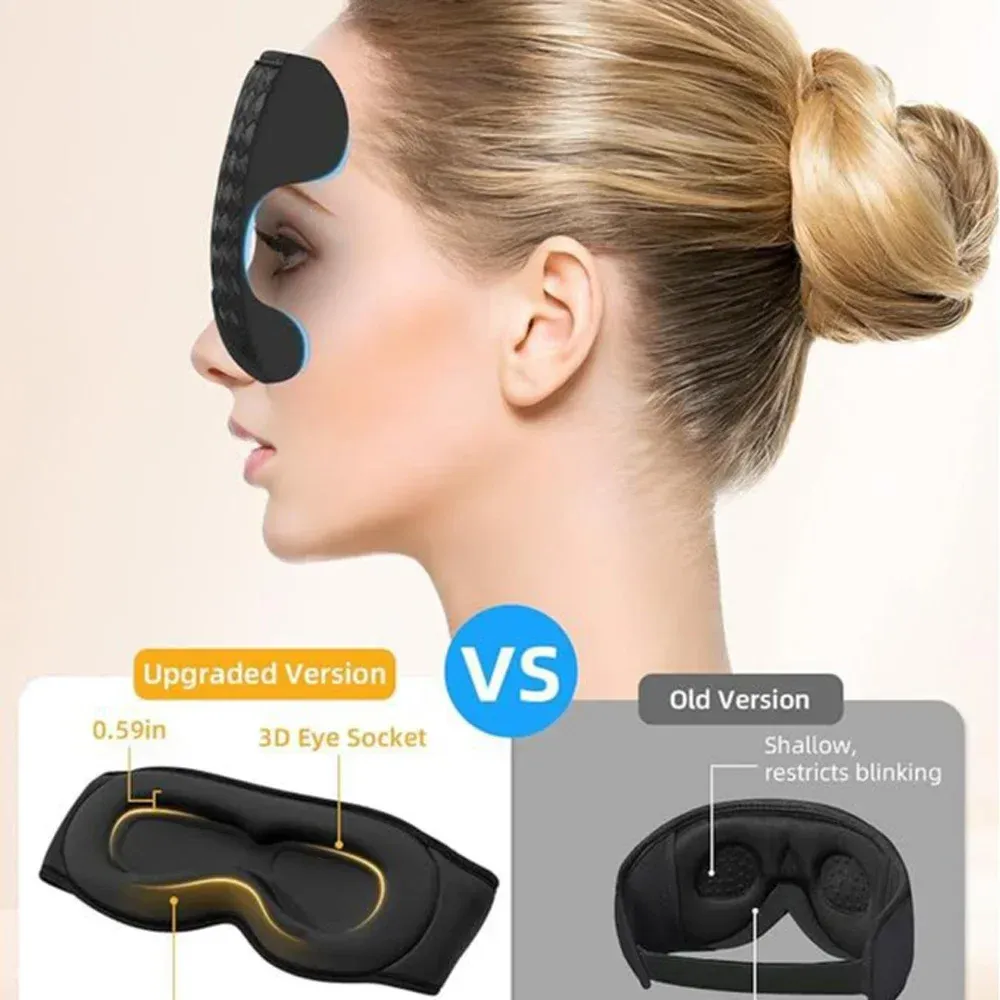 Masque de sommeil 3D Bluetooth avec écouteurs sans fil, bandeau élastique respirant bloquant la lumière, pour le voyage et le sommeil 3