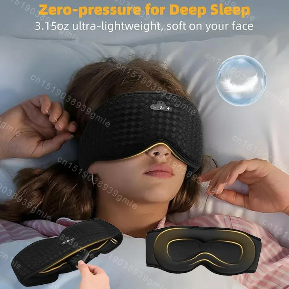 Masque de sommeil 3D Bluetooth avec écouteurs sans fil, bandeau élastique respirant bloquant la lumière, pour le voyage et le sommeil 2