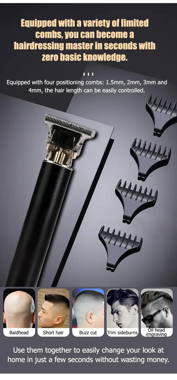 Tondeuse à cheveux électrique vintage T9 rechargeable pour homme, tondeuse professionnelle de barbier 5