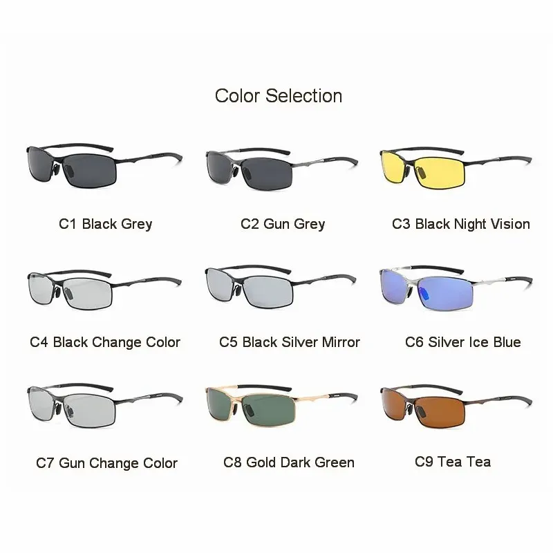 Lunettes de soleil polarisées photochromiques à monture rectangulaire en métal pour homme 3