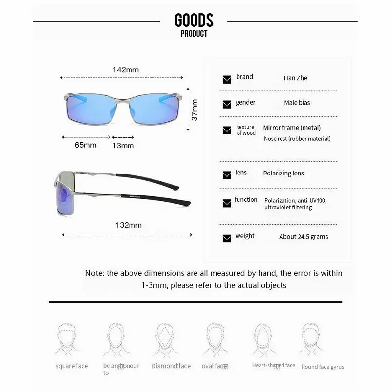 Lunettes de soleil polarisées photochromiques à monture rectangulaire en métal pour homme 2