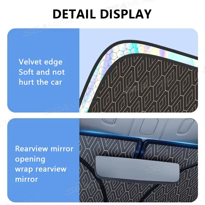 SEAMETAL Pare-soleil avant pour voiture à cinq couches, bloqueur UV et protection solaire pour pare-brise, housse d'été 6
