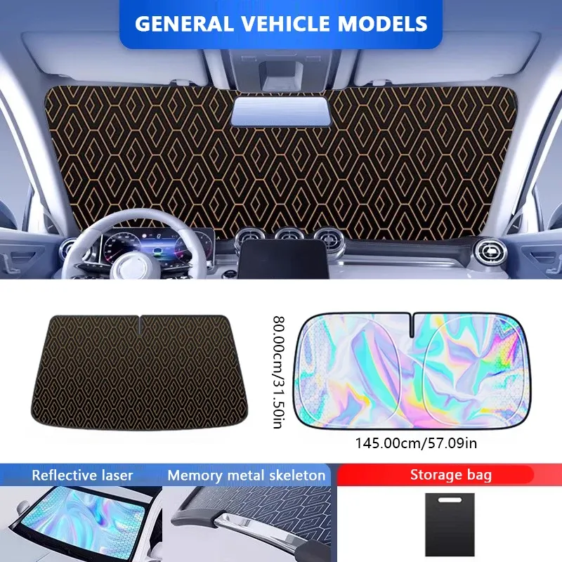 SEAMETAL Pare-soleil avant pour voiture à cinq couches, bloqueur UV et protection solaire pour pare-brise, housse d'été 7