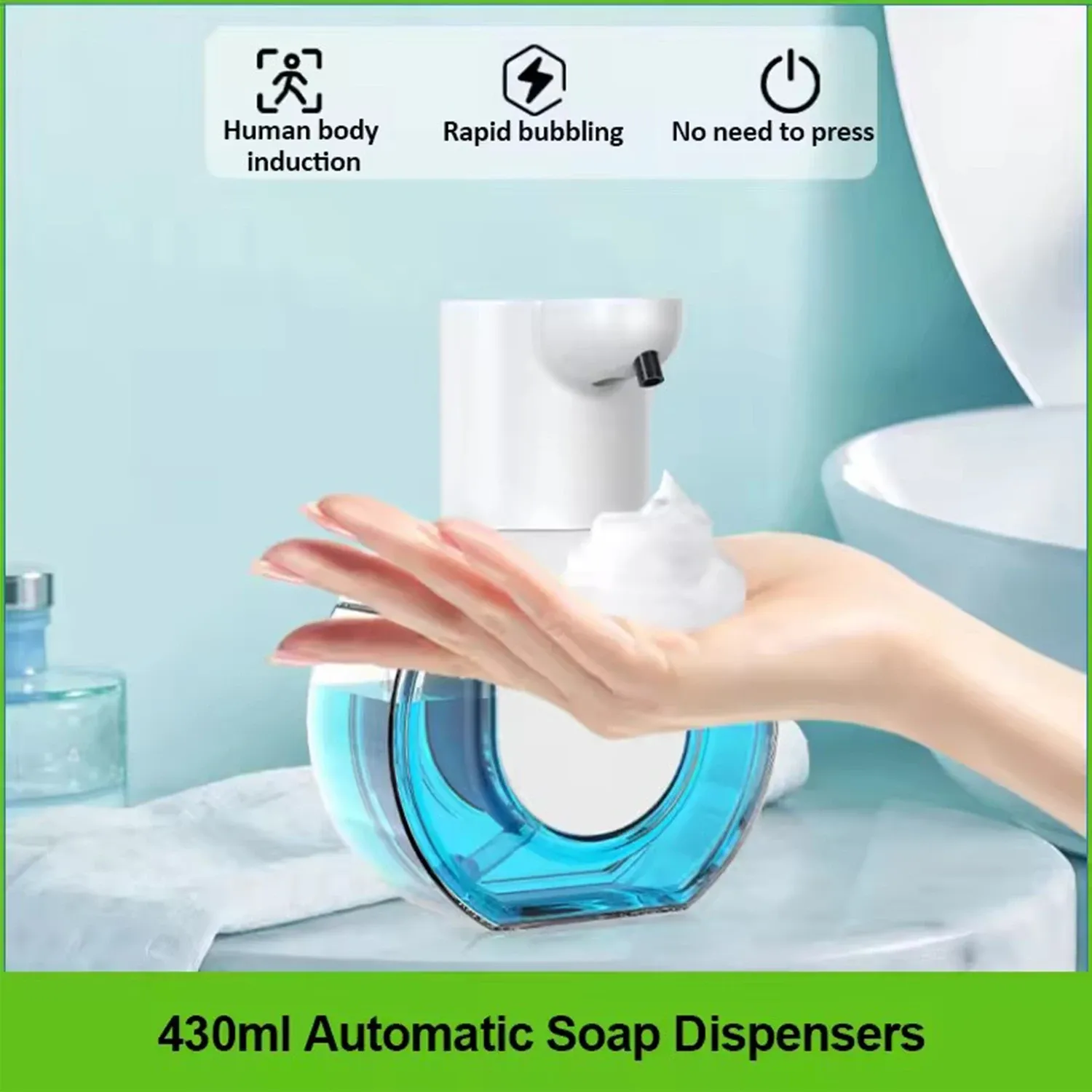 Distributeur de savon mousse automatique mural intelligent, rechargeable, 500 ml, capteur infrarouge pour salle de bain 4