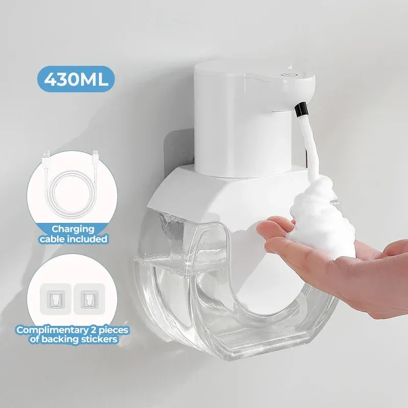 Distributeur de savon mousse automatique mural intelligent, rechargeable, 500 ml, capteur infrarouge pour salle de bain 7