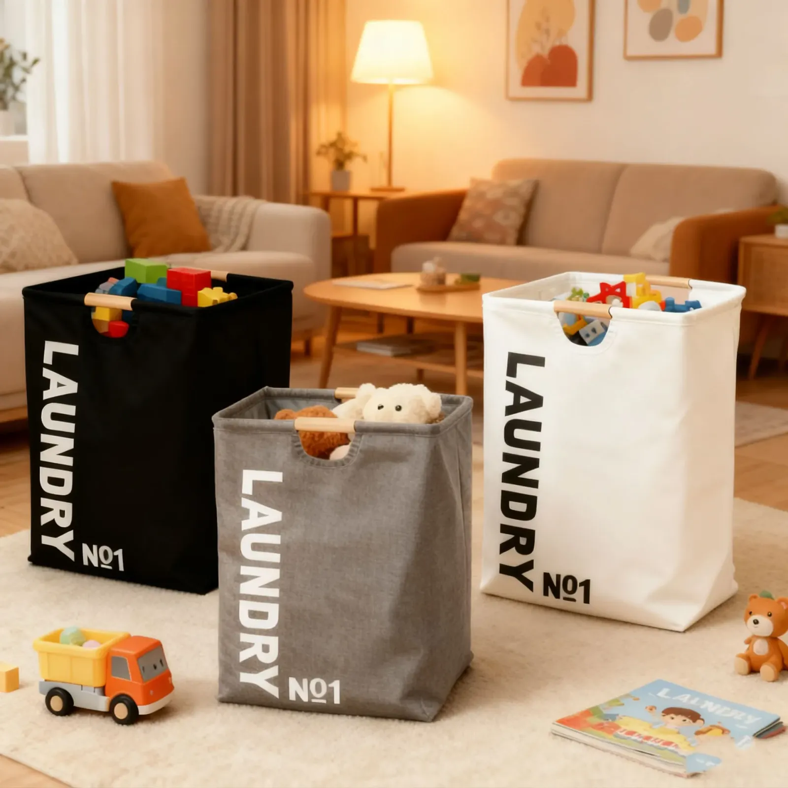Panier à linge pliable en tissu, ambiance lifestyle