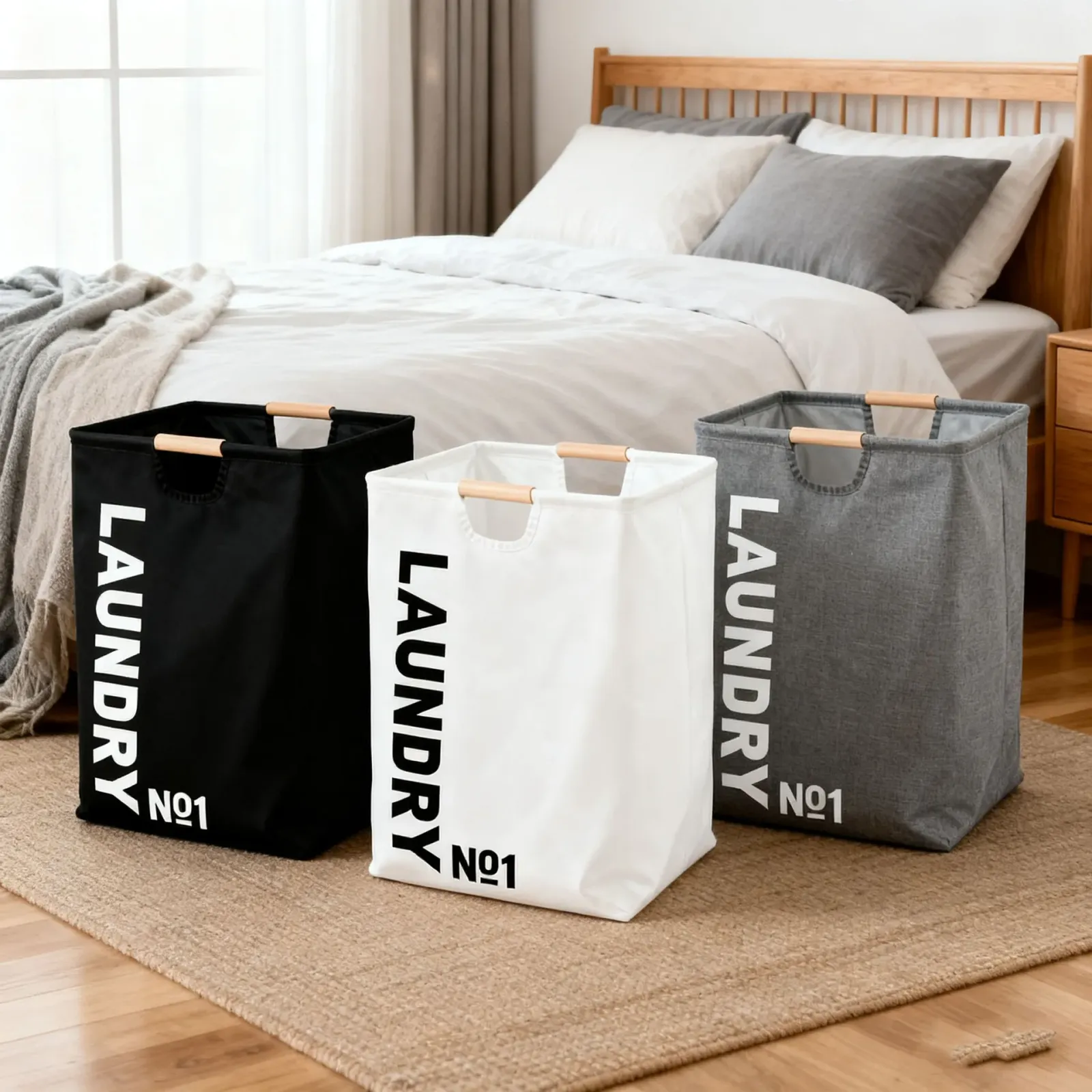 Panier à linge pliable en tissu, vue de côté