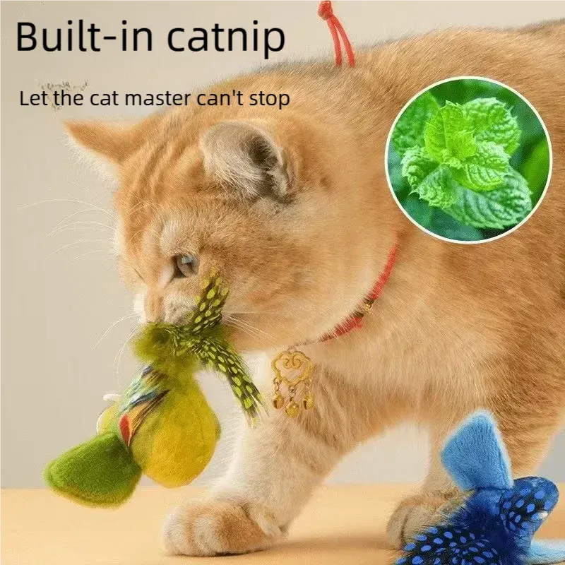 Jouet interactif pour chat : oiseau électrique à ailes battantes avec gazouillis, jouet en peluche à mordiller pour chaton 3