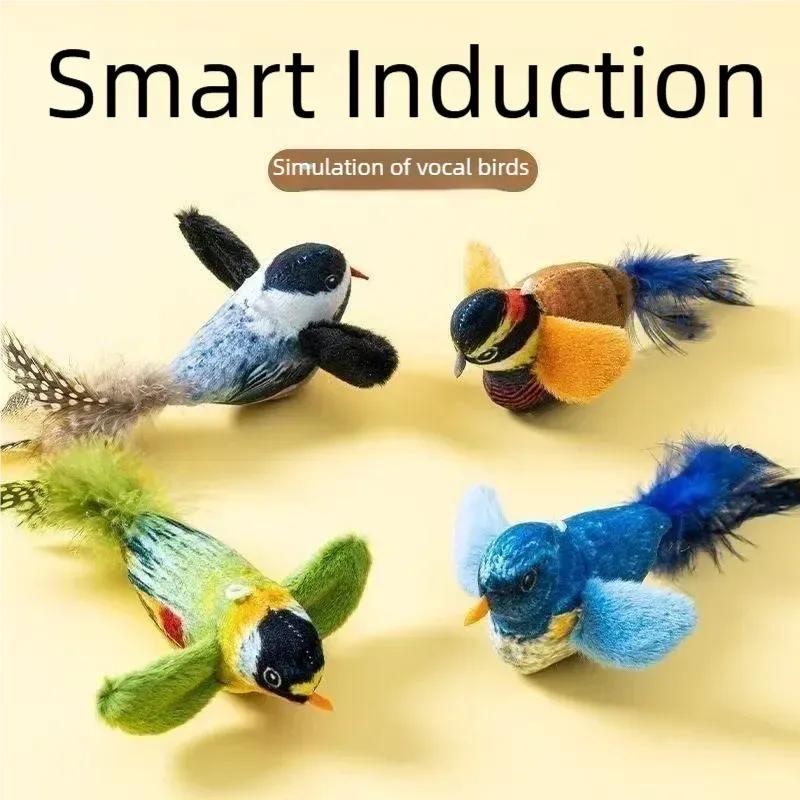 Jouet interactif pour chat : oiseau électrique à ailes battantes avec gazouillis, jouet en peluche à mordiller pour chaton 2
