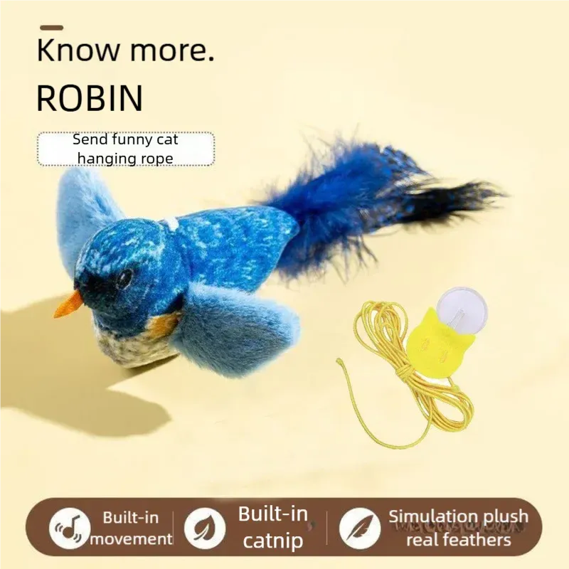 Jouet interactif pour chat : oiseau électrique à ailes battantes avec gazouillis, jouet en peluche à mordiller pour chaton 9