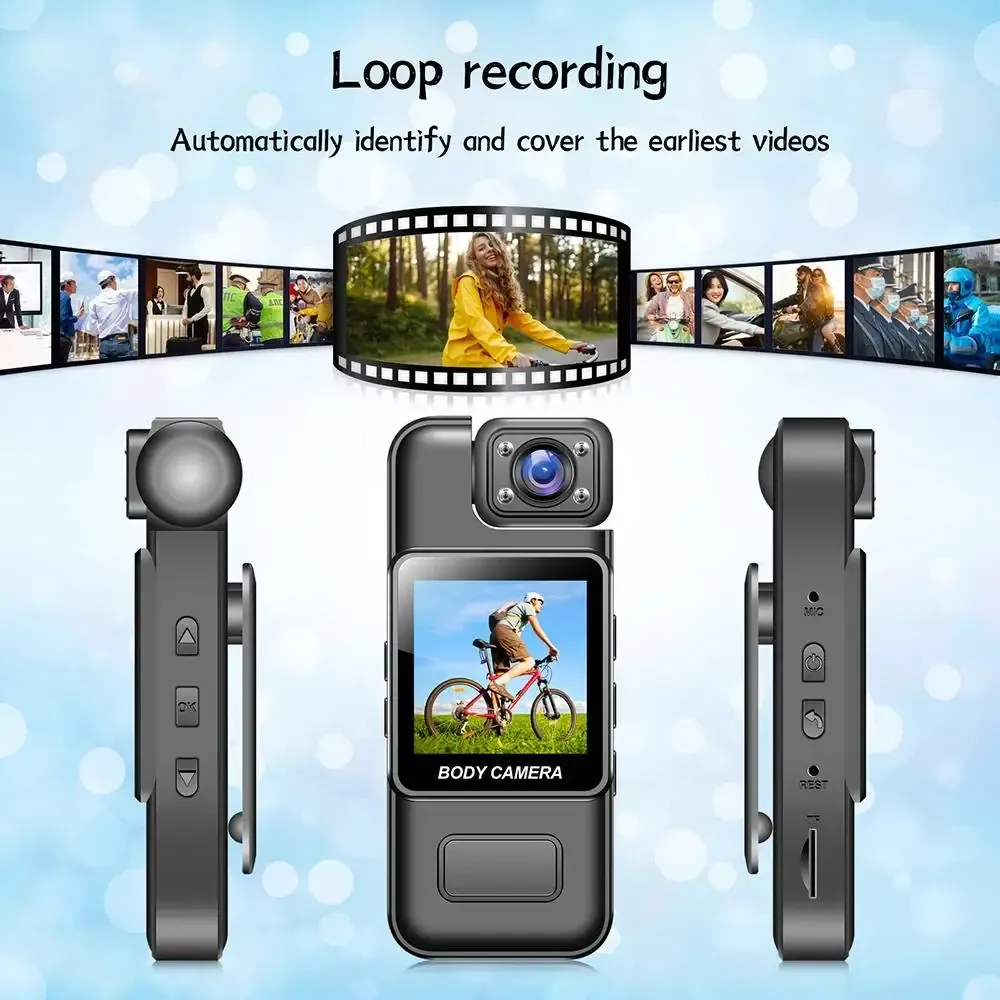 Caméra Wi-Fi Ultra HD 4K, mini caméra vidéo numérique portable, enregistreur pour les forces de l'ordre, caméra de sport d'extérieur à objectif rotatif 180° 5