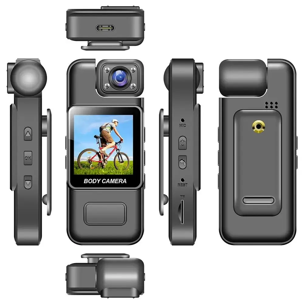 Caméra Wi-Fi Ultra HD 4K, mini caméra vidéo numérique portable, enregistreur pour les forces de l'ordre, caméra de sport d'extérieur à objectif rotatif 180° 6