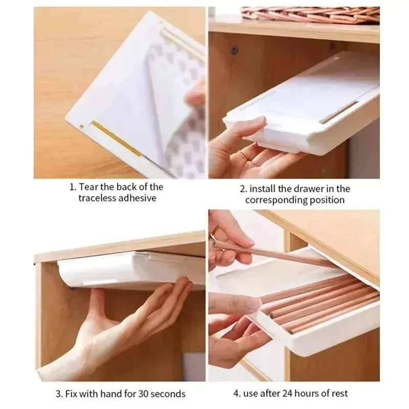 Boîte de rangement dissimulée auto-adhésive en plastique pour bureau 4