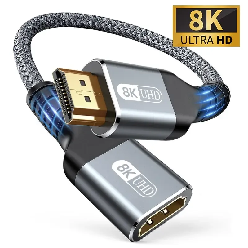 Câble d'extension HDMI 2.1 tressé 8K mâle vers femelle, adaptateur d'extension pour Roku TV, PS5, téléviseur HD, lecteur Blu-ray, 8K @ 60 Hz, 4K @ 240 Hz