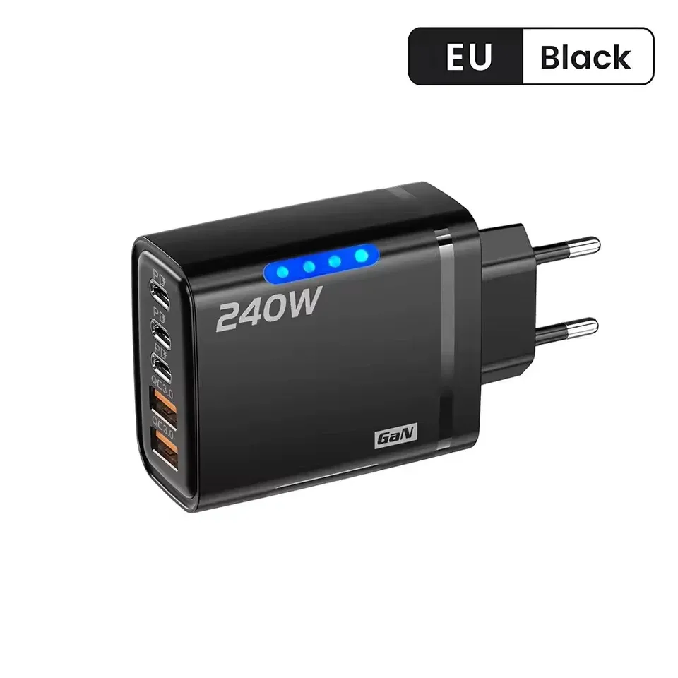 Chargeur rapide GaN 240 W 5 en 1 pour téléphone, adaptateur secteur USB-C, prises EU et US 12