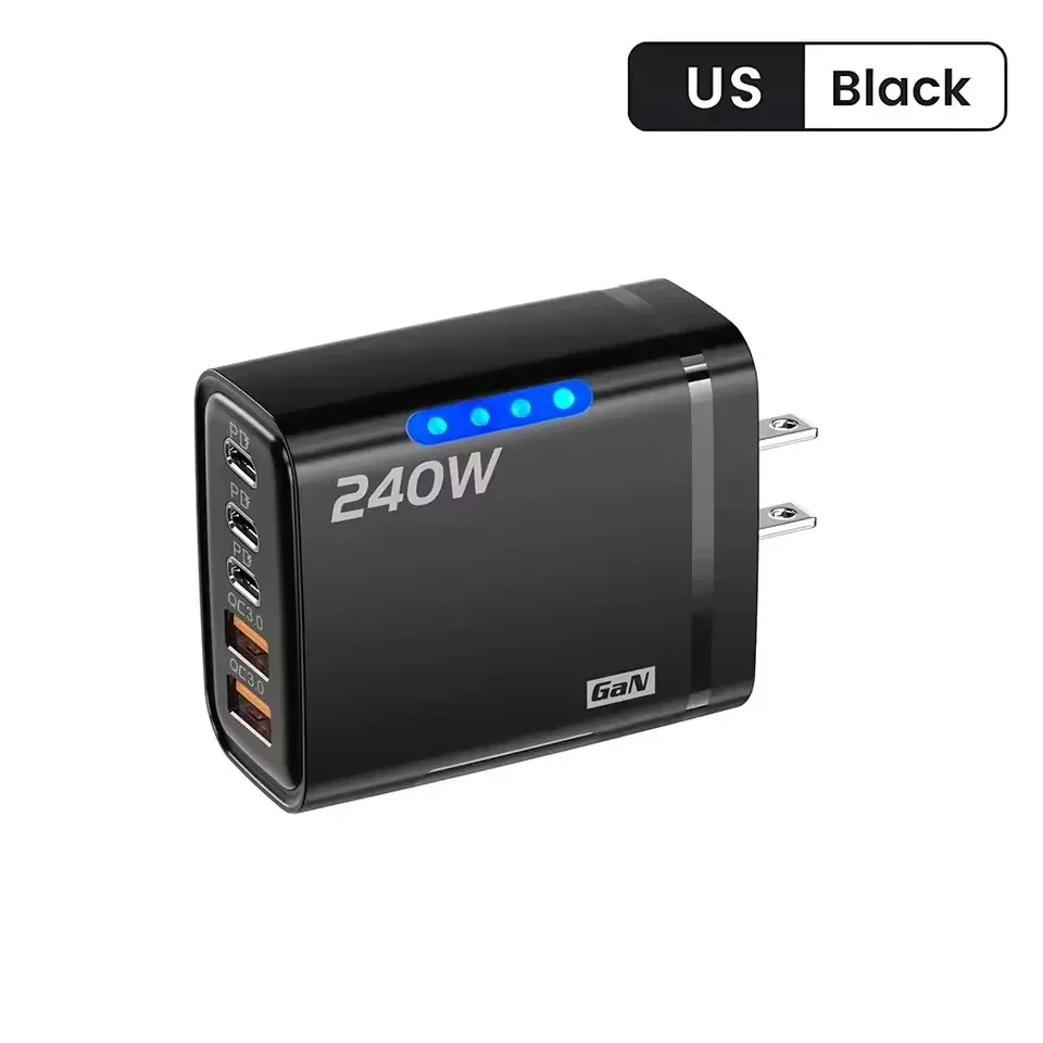 Chargeur rapide GaN 240 W 5 en 1 pour téléphone, adaptateur secteur USB-C, prises EU et US 8