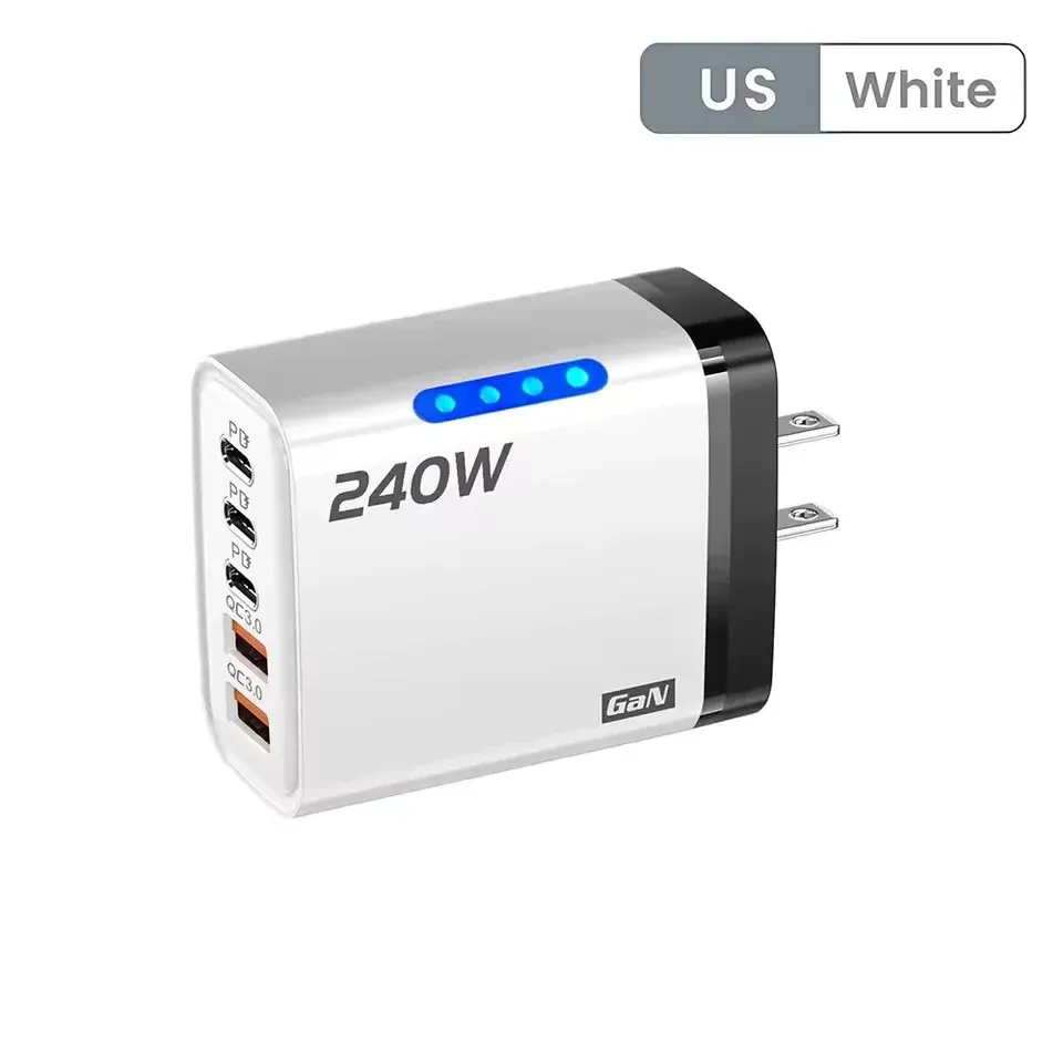 Chargeur rapide GaN 240 W 5 en 1 pour téléphone, adaptateur secteur USB-C, prises EU et US 10