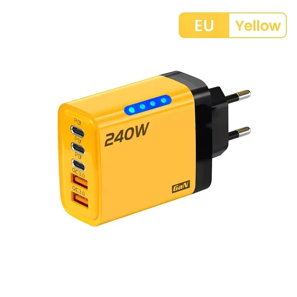 Chargeur rapide GaN 240 W 5 en 1 pour téléphone, adaptateur secteur USB-C, prises EU et US 11