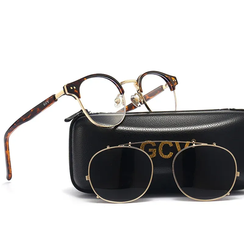 Lunettes de soleil polarisées GCV à double couche et lentille amovible, monture en acétate au style gothique rétro steampunk, unisexe 2