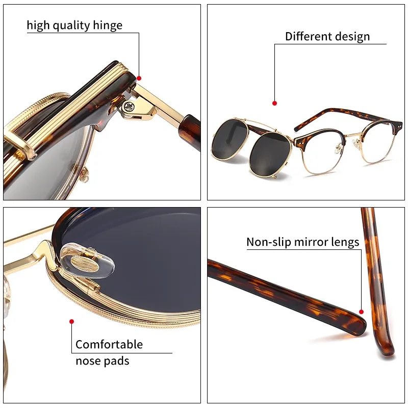 Lunettes de soleil polarisées GCV à double couche et lentille amovible, monture en acétate au style gothique rétro steampunk, unisexe 4