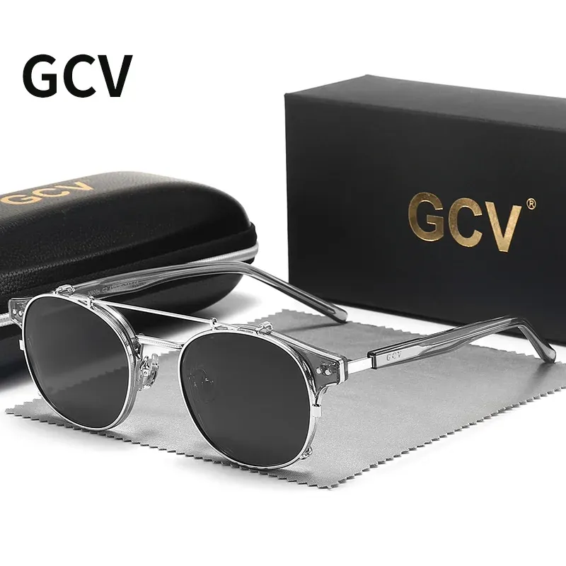 Lunettes de soleil polarisées GCV à double couche et lentille amovible, monture en acétate au style gothique rétro steampunk, unisexe 8