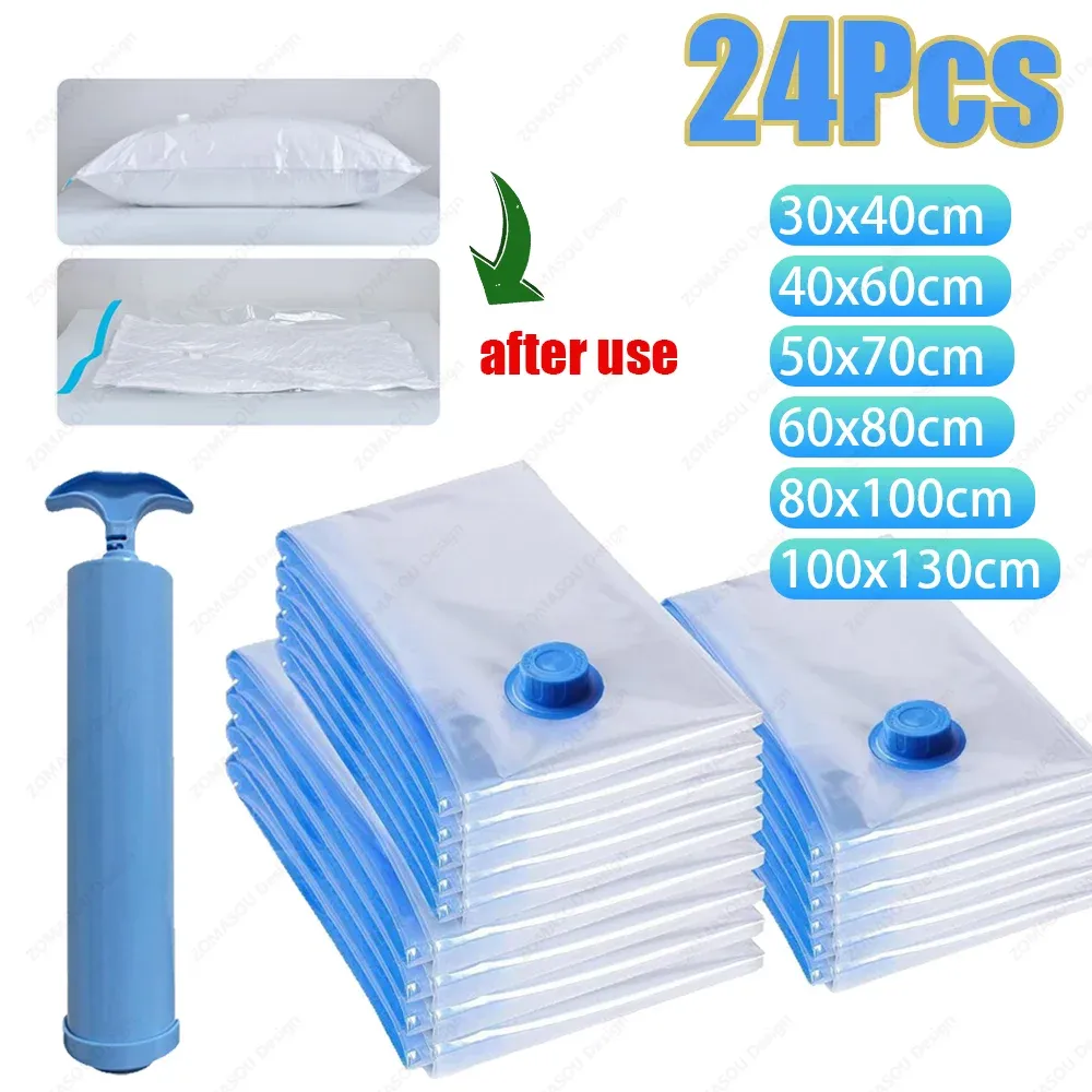 Sacs de rangement sous vide réutilisables (lot de 1 à 24) – Compressibles et pliables, pour vêtements et literie