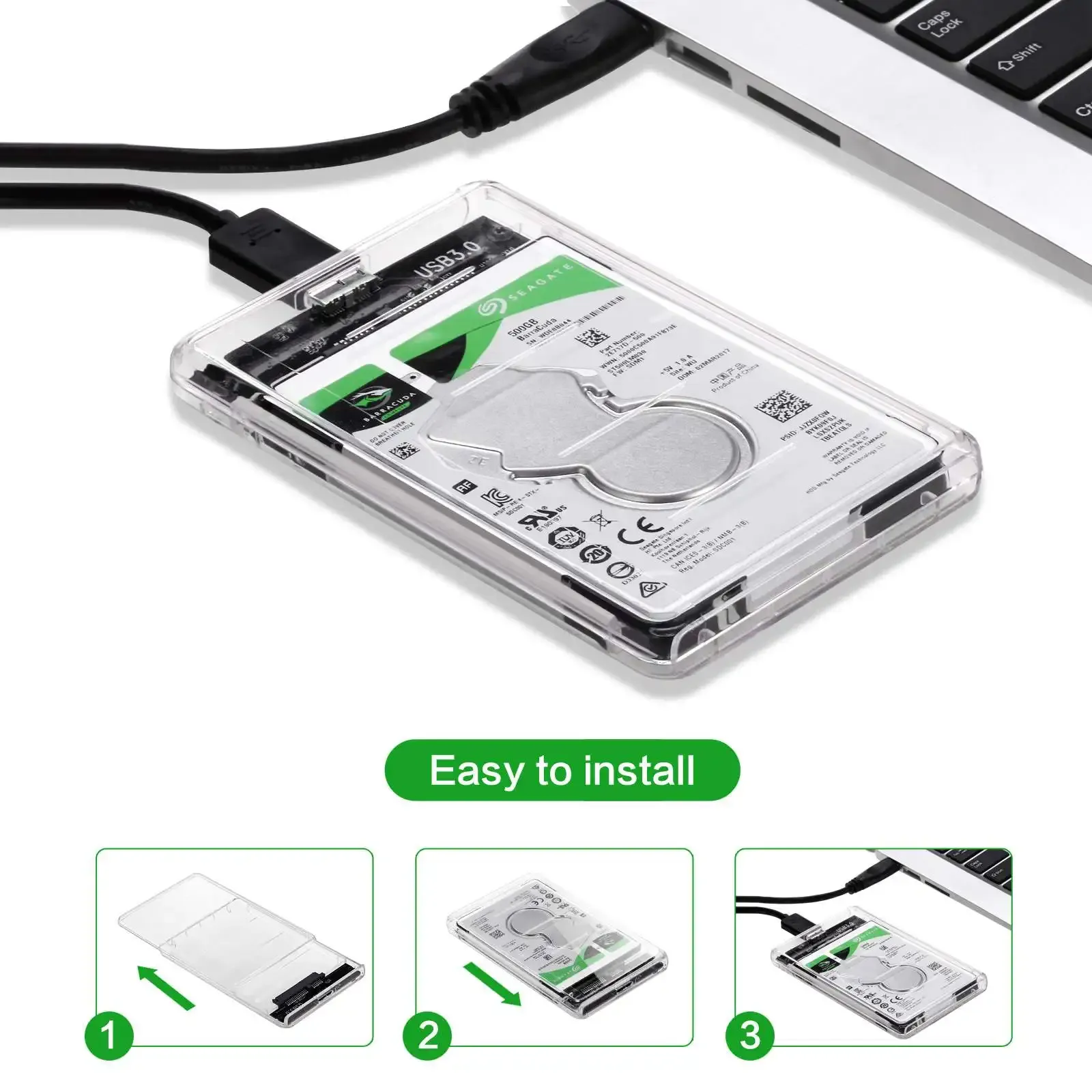 Boîtier USB 3.0 / USB Type-C pour disque dur SATA III 2,5 pouces, compatible SSD et HDD, prise en charge UASP 3