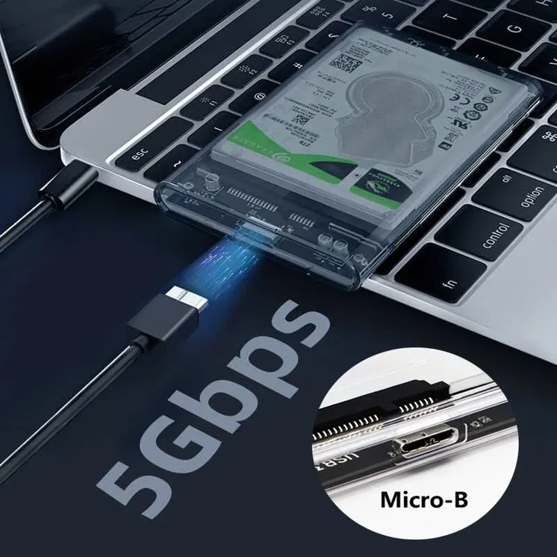Boîtier USB 3.0 / USB Type-C pour disque dur SATA III 2,5 pouces, compatible SSD et HDD, prise en charge UASP 5