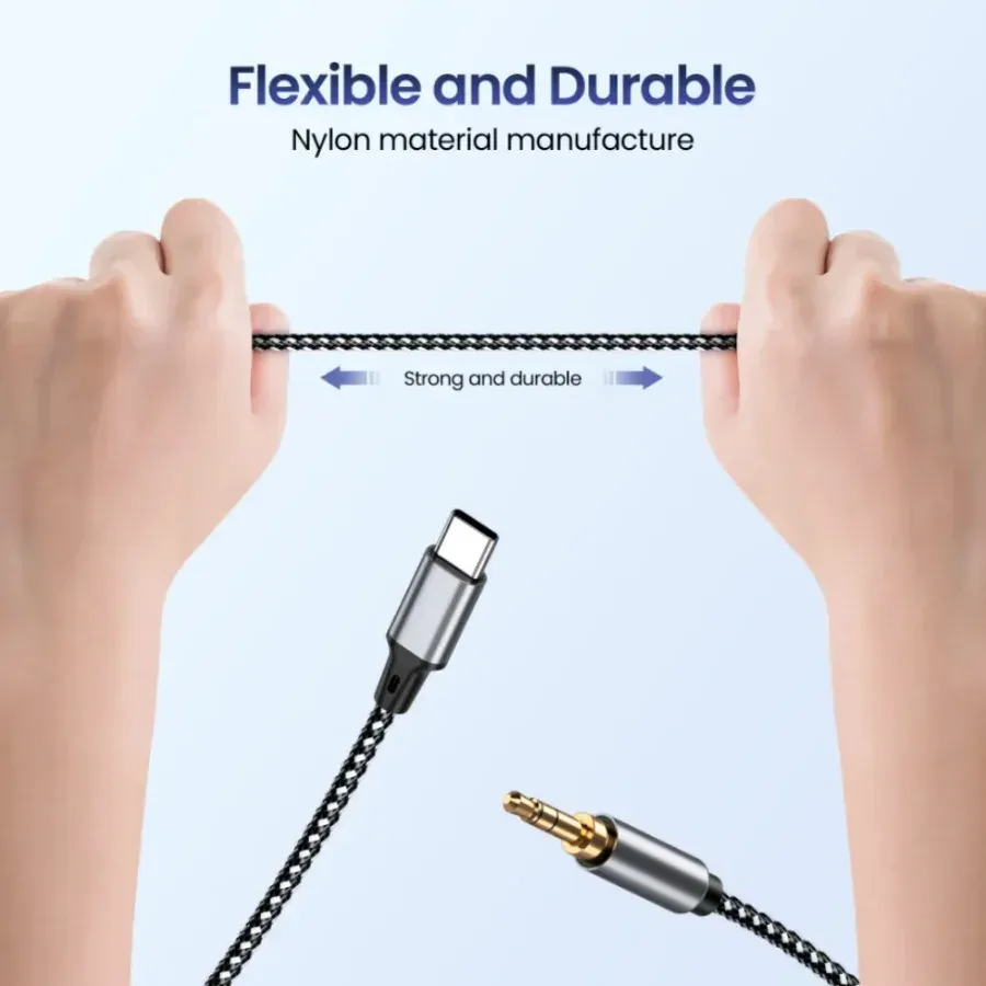 Câble adaptateur USB-C vers Jack AUX 3,5 mm, DAC audio stéréo Hi-Fi pour téléphone, écouteurs et voiture, disponible en 1 m, 1,5 m et 2 m 6