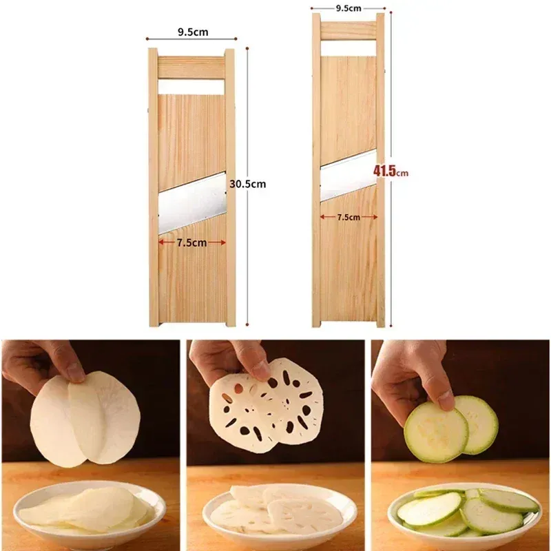 Coupe-légumes en bois avec trancheur réglable de 0,5 à 7 mm pour pommes de terre, tomates et oignons 3