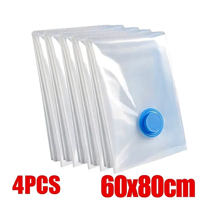 Lot de 4 sacs de compression sous vide épais et transparents pour couettes et vêtements 25