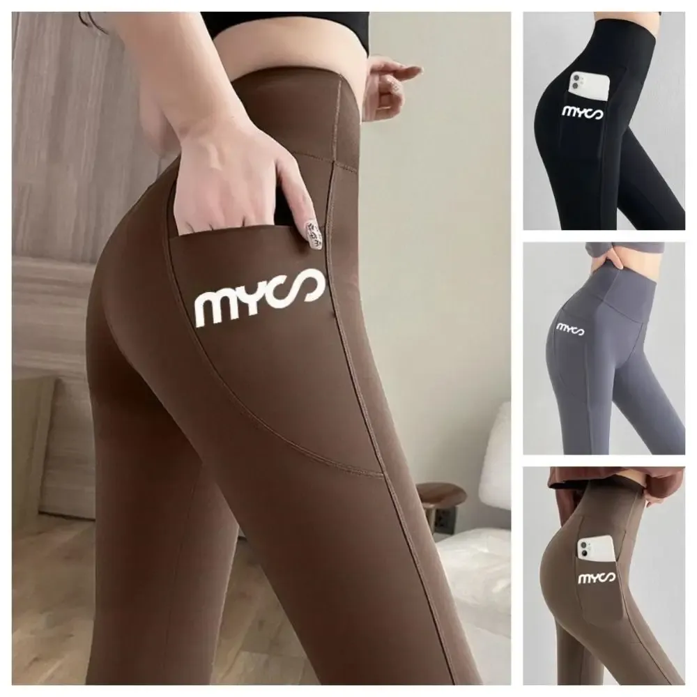 Legging sans couture taille haute avec poche pour femme, monochrome 4