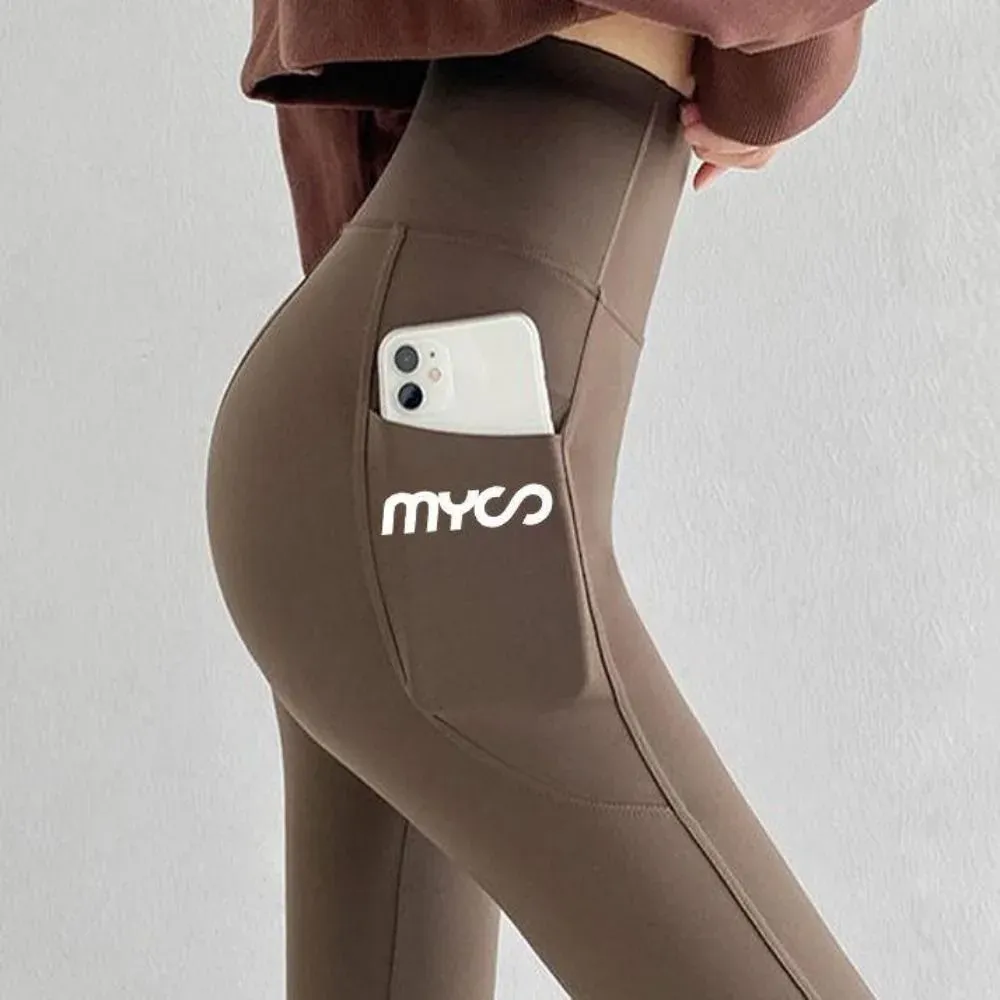 Legging sans couture taille haute avec poche pour femme, monochrome 7