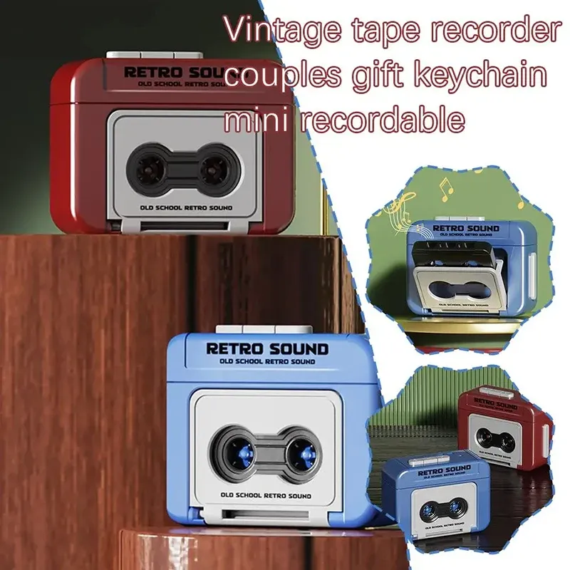 Porte-clés rétro magnétophone, mini boîte à musique enregistreuse, pendentif pour sac à dos 2