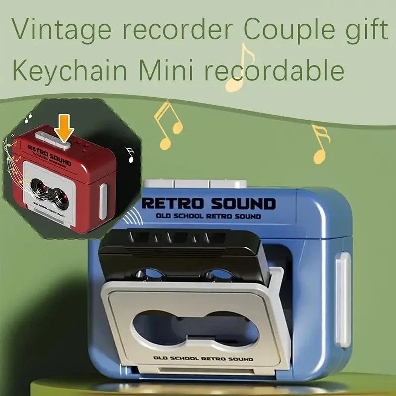 Porte-clés rétro magnétophone, mini boîte à musique enregistreuse, pendentif pour sac à dos 3