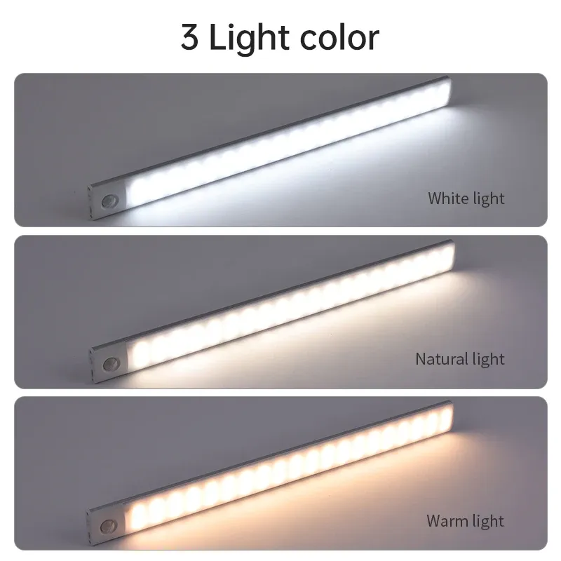 Veilleuse LED sans fil rechargeable par USB avec détecteur de mouvement, idéale pour armoire, garde-robe et cuisine 2
